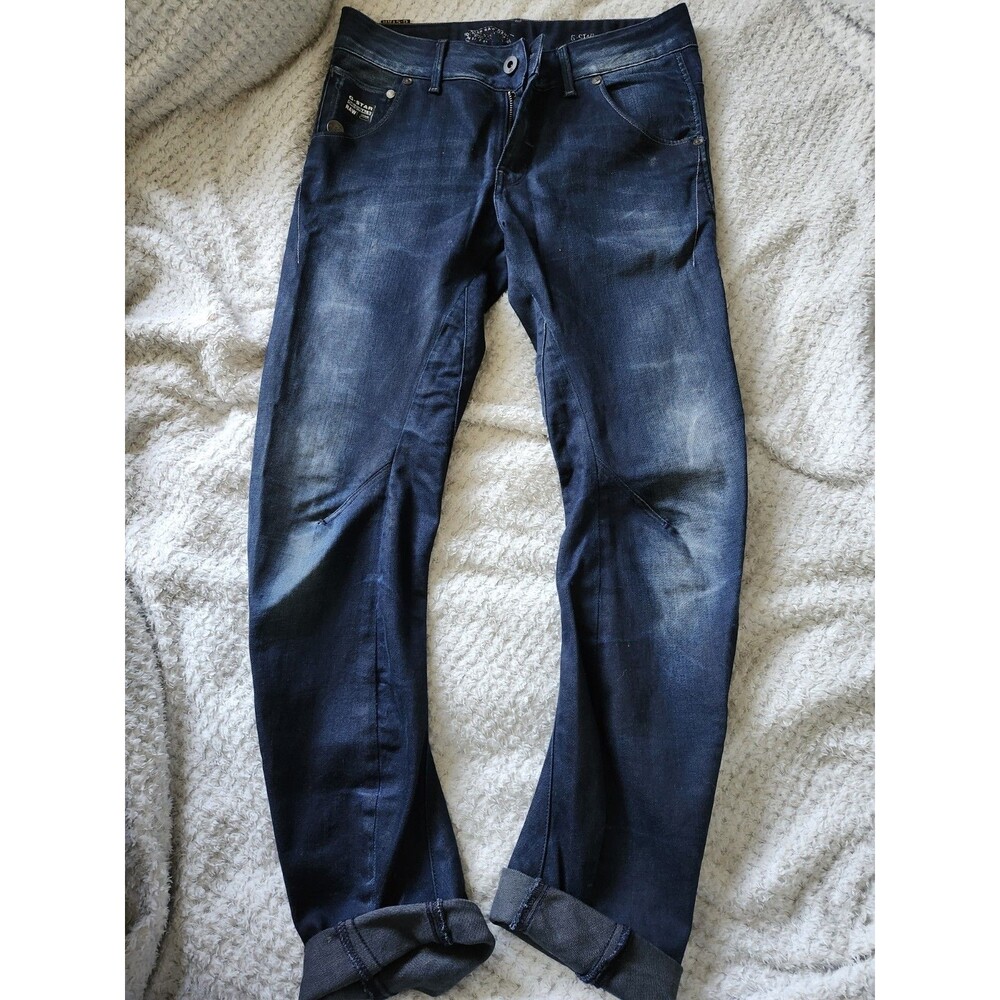G Star RAW Jeans Men 27x32 Blue Arc 3D Slim Denim Pants Whiskers Contrast Moto